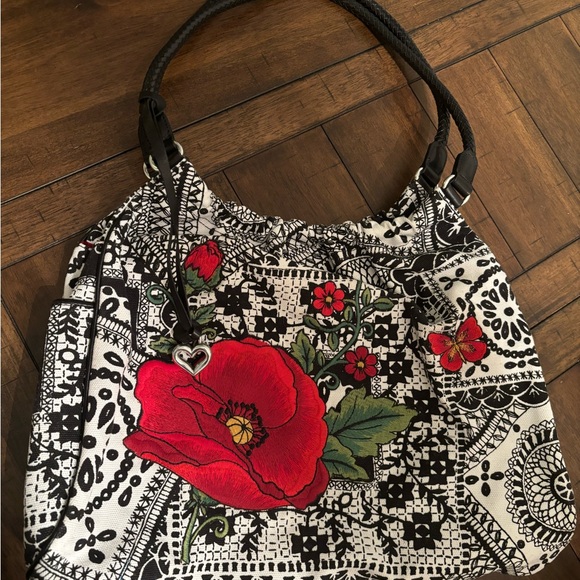 Brighton Handbags - Brighton Embroidered Poppy Flower Shoulder Bag with Paisley Print